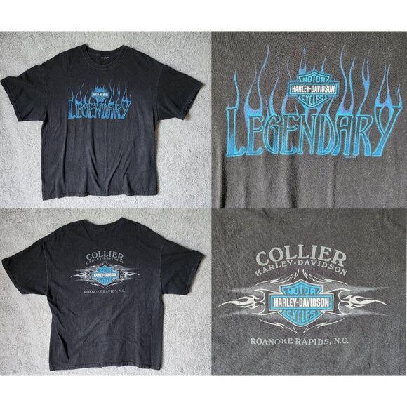 VTG 2005 Harley Davidson Roanoke Rapids NC Blue Flames Graphic T Shirt Size XL